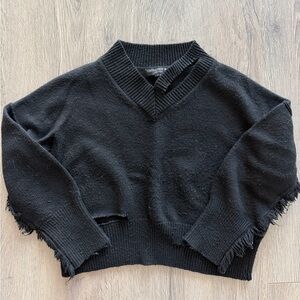 Central Park West Black Frayed Sweater